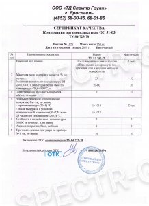 Сертификат качества композиция ОС-51-03